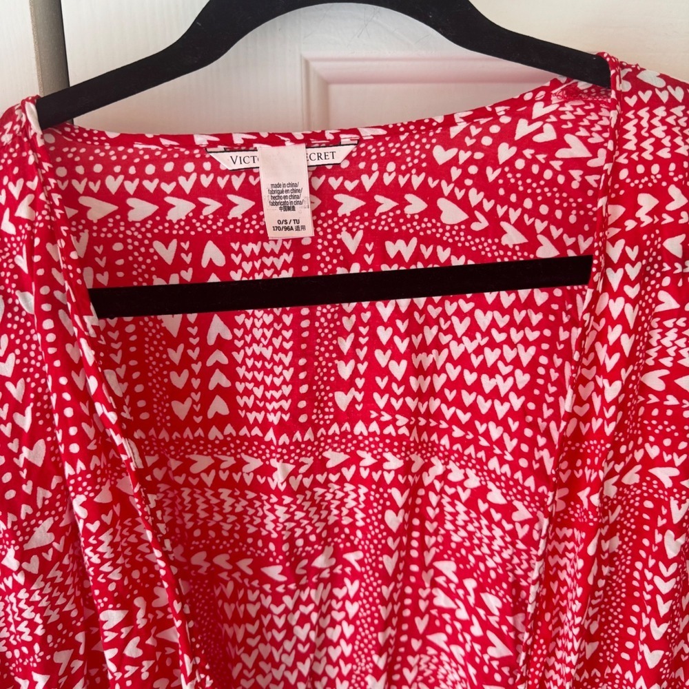 Victoria's Secret Red White Heart Print Kimono Robe Drawstring Cover Up O/S - Picture 5 of 5
